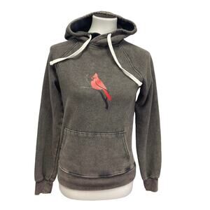 Hand Printed Upcycled Women XS Cardinal Long Sleeve PolyCotton Sweatshirt Hoodie